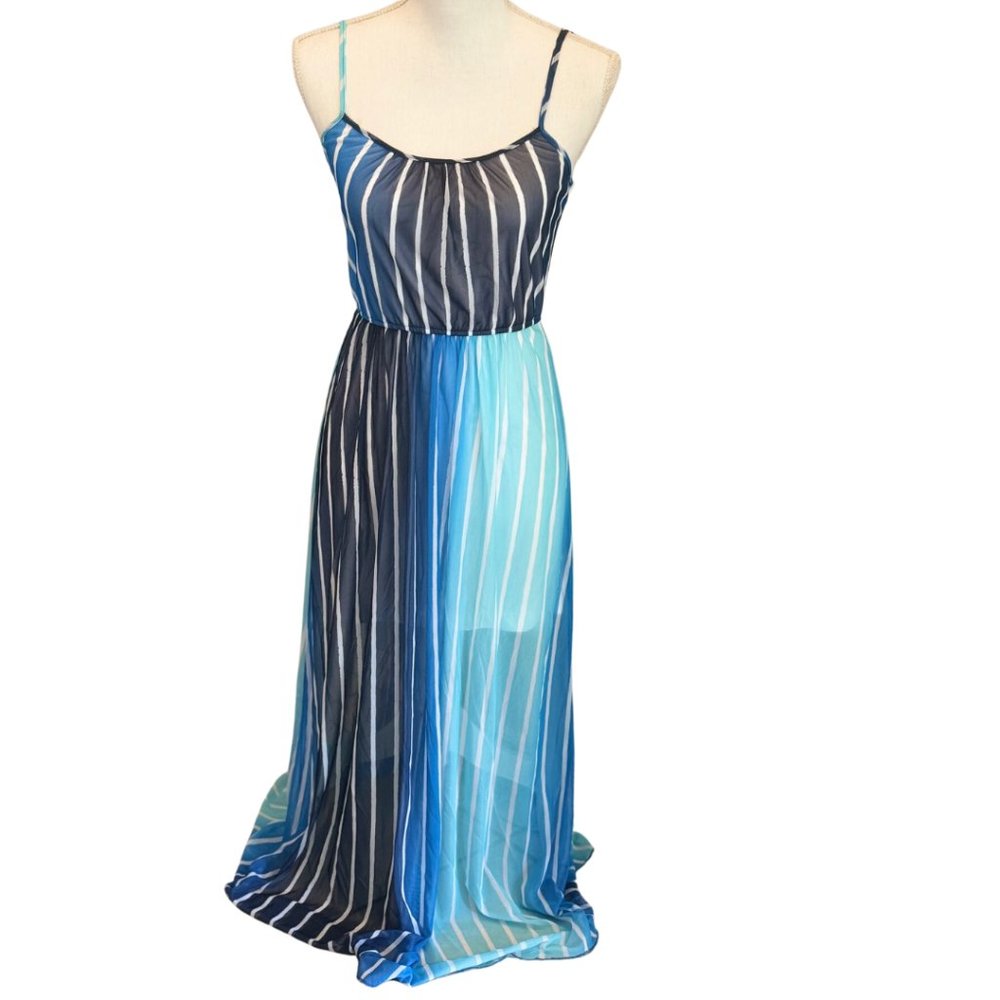 Studio Y Maxi Dress Striped Blue Ombre and White Sleeveless Womens Size XS